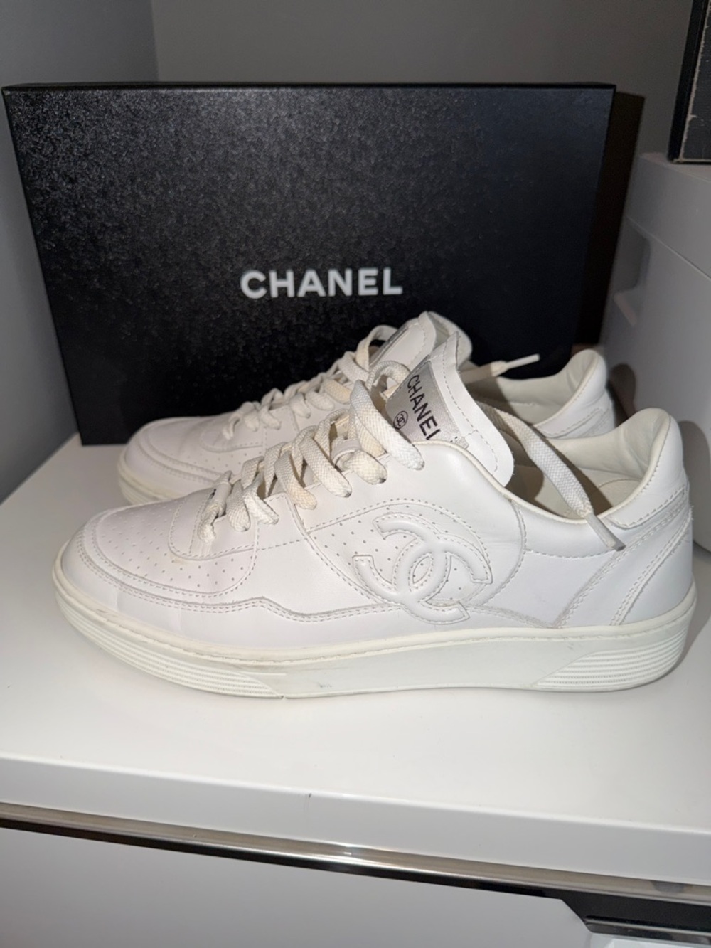 Chanel White Leather Sneakers - Picture 2 of 7
